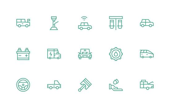 Automobile Icon Set with 15 Regular Line Graphics Multi-Style Icon Collection vector
