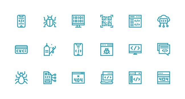 Code Icon Set with 18 Strong Stroke Line Graphics Digital Icon Collection vector