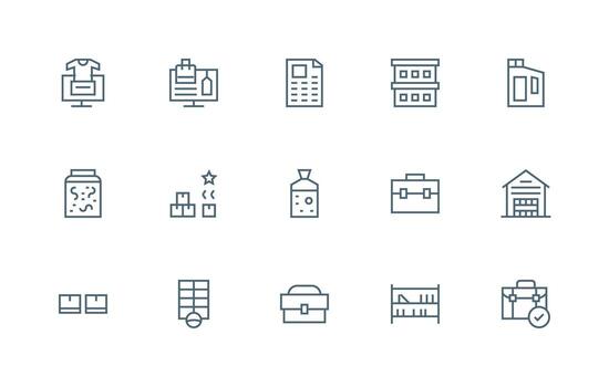 Inventory Design Icons featuring 15 in Regular Line Style Full Icon Library for UI Designers vector
