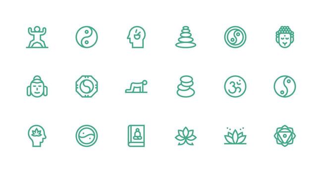 18 Strong Stroke Line Style Icons from Meditation Collection Well-Structured Icons for Creative Use vector