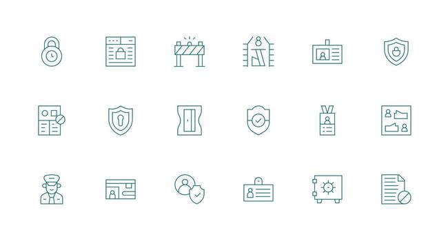 18 Icons for Access Control in Minimal Line Format Icon Set for Apps vector