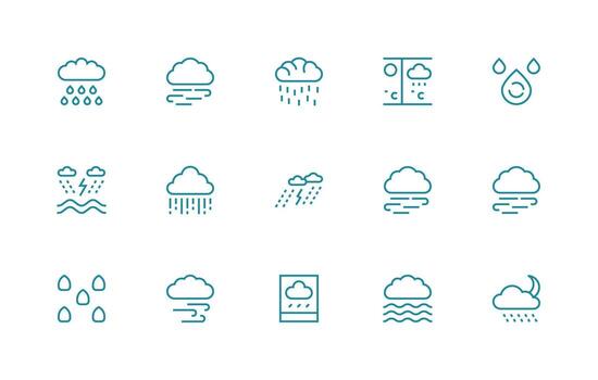 Stormy Design Icons featuring 15 in Regular Line Style Multi-Purpose Icon Pack for Templates vector