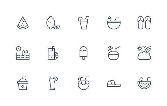 15 Regular Line Vectors for Summertime Theme Simple Icons for Interface and Wireframes
