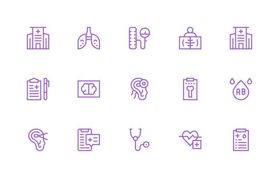 diagnóstico diseño íconos presentando 15 en regular línea estilo agudo íconos para presentaciones vector