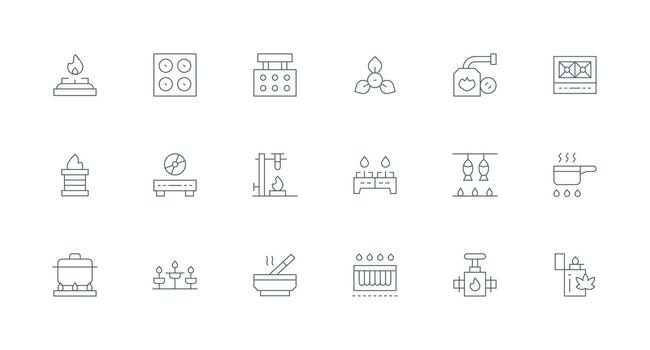 Burner featuring 18 Icons in Minimal Line Design Full Icon Library for UI Designers vector