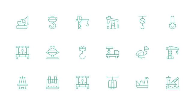 18 Crane Icons in Minimal Line Aesthetic Quick Access Icons for UI Development vector