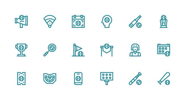 18 Baseball Icons in Strong Stroke Line Aesthetic Scalable Icons for Cross-Platform Interfaces vector