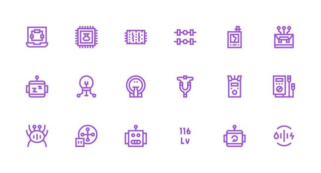 Strong Stroke Line Icons from Circuit Set with 18 Vectors Editable Icon Collection