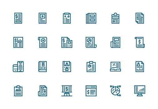 24 Thick Line Line Vectors for Summary Theme Simple Icons for Interface and Wireframes