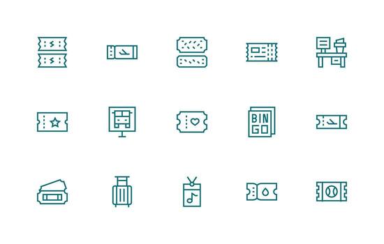 Ticket Icon Set with 15 Regular Line Graphics Clean Icon Collection for Web Use vector