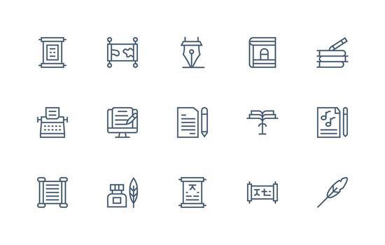 Manuscript Icon Set with 15 Regular Line Graphics Interface Icons for Daily Use vector