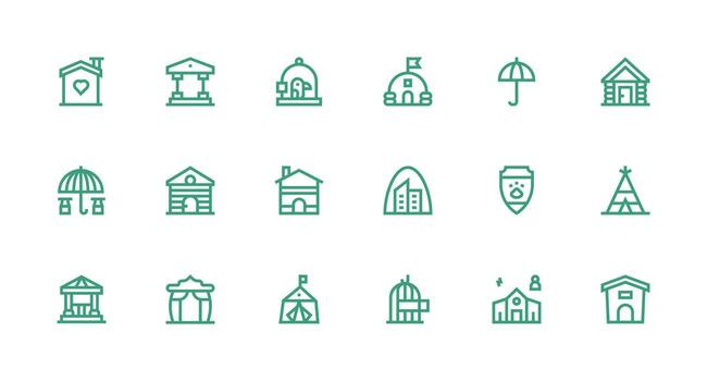 Shelter Design Icons featuring 18 in Strong Stroke Line Style Full Icon Library for UI Designers vector