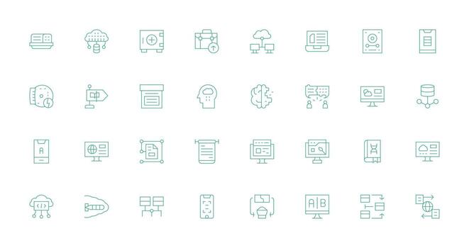 32 Delgado línea vectores para información tecnología tema multi-estilo íconos para creativo proyectos