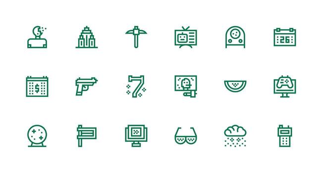 Pixelated Design Icons featuring 18 in Strong Stroke Line Style Neat Icon Set vector
