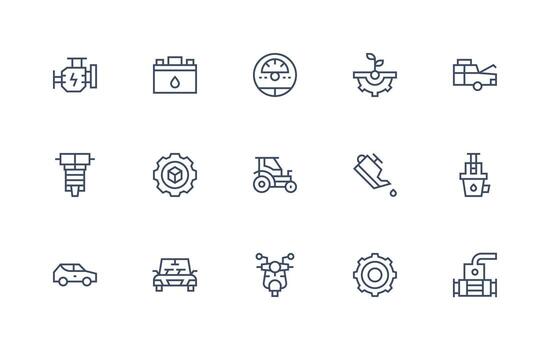 Engine featuring 15 Icons in Regular Line Design Simplified Icon Pack for Visual Tools vector