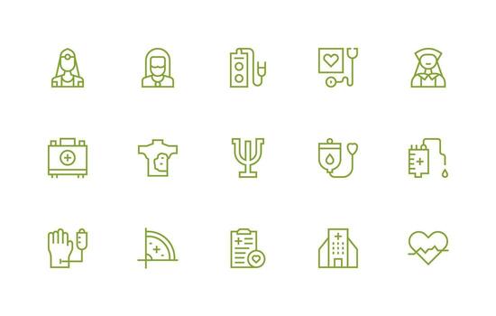 Patient Care Design Icons featuring 15 in Regular Line Style Icon Set for Projects vector