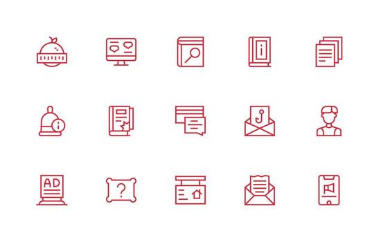 Info Icon Collection with 15 Regular Line Designs Sharp Icons for Presentations vector