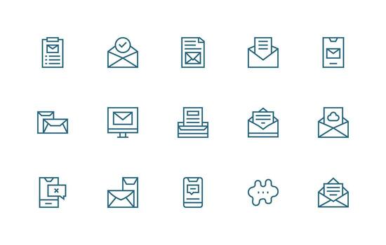 bandeja de entrada icono colección con 15 regular línea diseños glifo icono serie vector