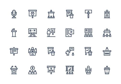 24 grueso línea línea estilo íconos desde conferencia colección escalable íconos para multiplataforma interfaces vector