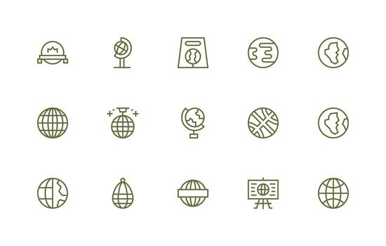 Globe Set with 15 Regular Line Icons Design Icon Pack vector