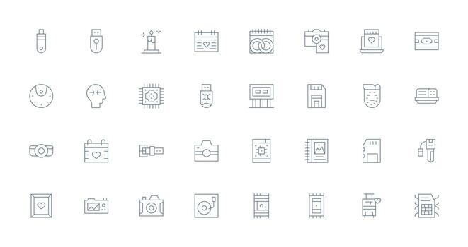 Thin Line Style Memory Icons with 32 Vectors Design Icon Pack
