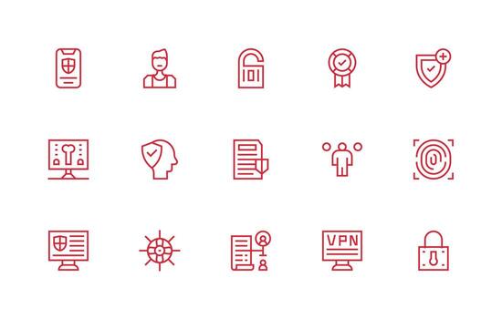 Authentication including 15 Regular Line Illustrations Complete Icon Bundle for Web Design vector