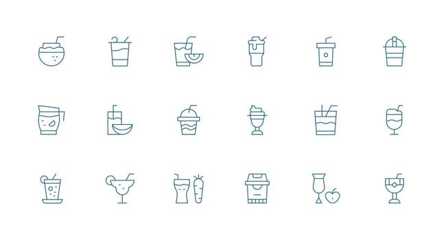 Minimal Line Style Smoothie Icons with 18 Vectors Basic Icon Series