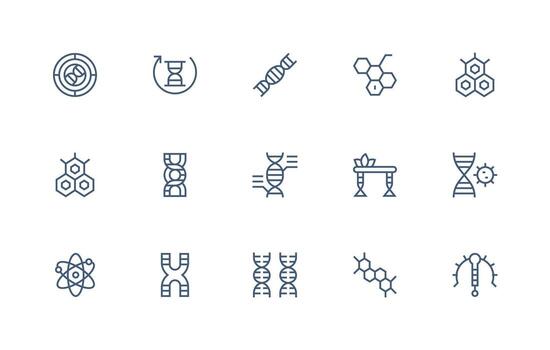 molecular diseño íconos presentando 15 en regular línea estilo ligero icono serie vector