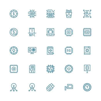 Chip including 25 Medium Stroke Outline Illustrations Balanced Icon Set for Functional Design vector