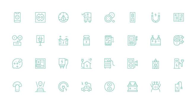 Power Supply Set with 32 Thin Line Icons UI-Ready Icon Collection vector