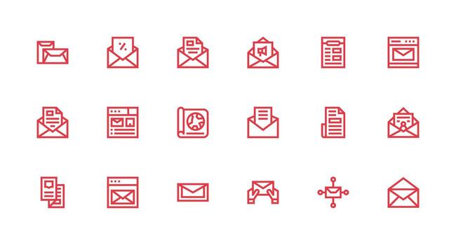 Newsletter including 18 Strong Stroke Line Illustrations Fully Editable Icon Set for Web vector