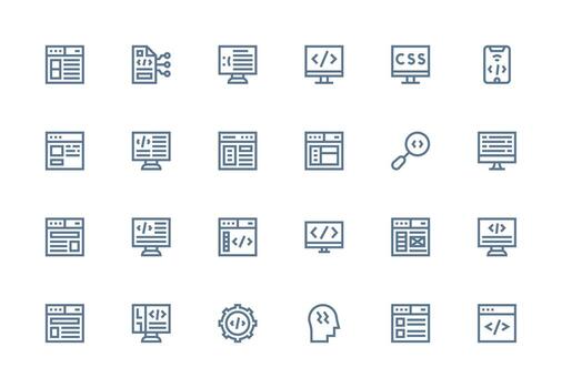 Html including 24 Thick Line Line Illustrations Reliable Icons for All Interfaces vector