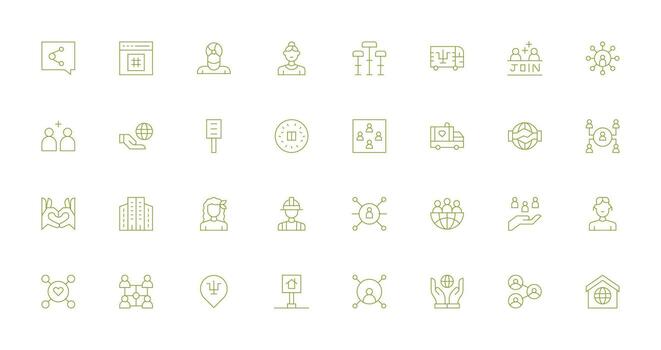 Community Icon Collection with 32 Thin Line Designs Multi-Style Icon Collection vector
