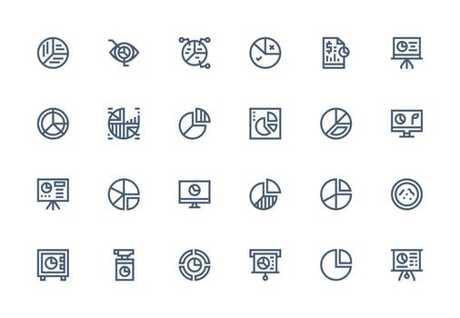 Pie Chart Set with 24 Thick Line Line Icons Scalable Icons for All Themes vector