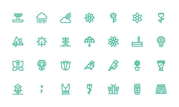 negrita línea estilo primavera íconos con 28 vectores limpiar conjunto para diseño prototipos