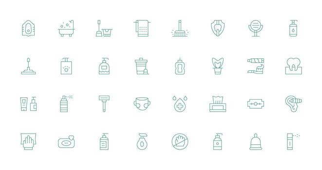 higiene presentando 32 íconos en Delgado línea diseño icono conjunto para web vector