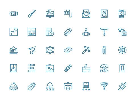 35 regular limpiar línea íconos para datos transferir gráficos píxel Perfecto íconos para moderno aplicaciones vector