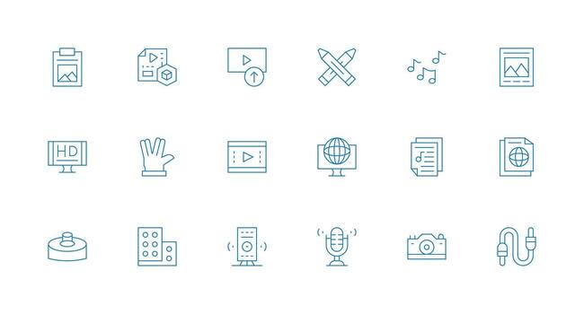 18 Minimal Line Designs for Multimedia Icons Customizable Icon Series for Mobile Screens vector