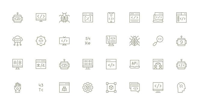 programación diseño íconos presentando 32 en Delgado línea estilo de uso múltiple icono diseño paquete vector