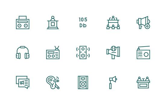 15 Icons for Speaker in Regular Line Format Digital Icon Collection vector
