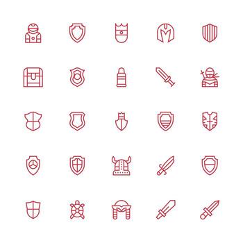 armadura presentando 25 íconos en medio carrera contorno diseño escalable íconos para todas temas vector