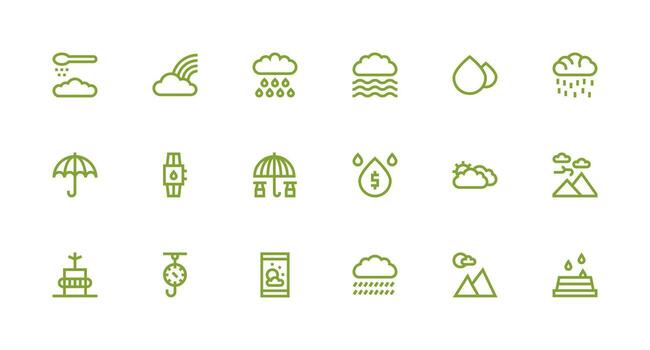 Rain Design Icons featuring 18 in Strong Stroke Line Style Complete Icon Bundle for Web Design vector