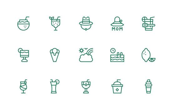 15 Regular Line Icons for Summertime Graphics Customizable Icon Series for Mobile Screens vector