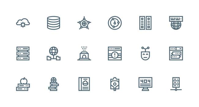 fuerte carrera línea estilo servidor íconos con 18 vectores interfaz icono colección