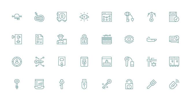 Key Icon Collection with 32 Thin Line Designs Essential Icons for Rapid UI Building vector