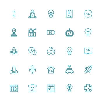 Future Design Icons featuring 25 in Medium Stroke Outline Style Balanced Icon Set for Functional Design vector