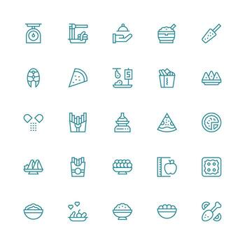 Portion Design Icons featuring 25 in Medium Stroke Outline Style UI-Ready Icon Collection vector