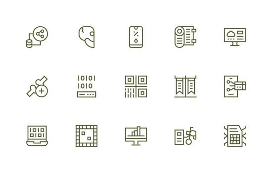 digital datos visual paquete conteniendo 15 regular línea íconos neutral estilo íconos para ninguna proyecto vector