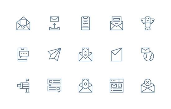 correo electrónico conjunto con 15 regular línea íconos contorno icono paquete vector