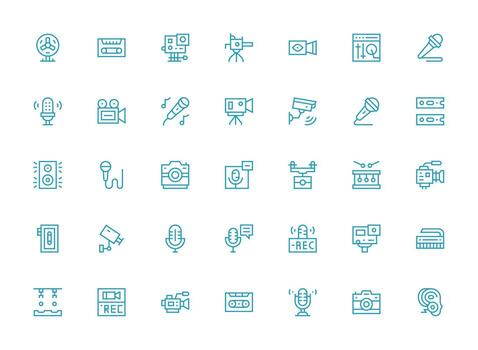 Recording Set with 35 Regular Clean Line Icons Minimal Icon Set for Interface Projects vector